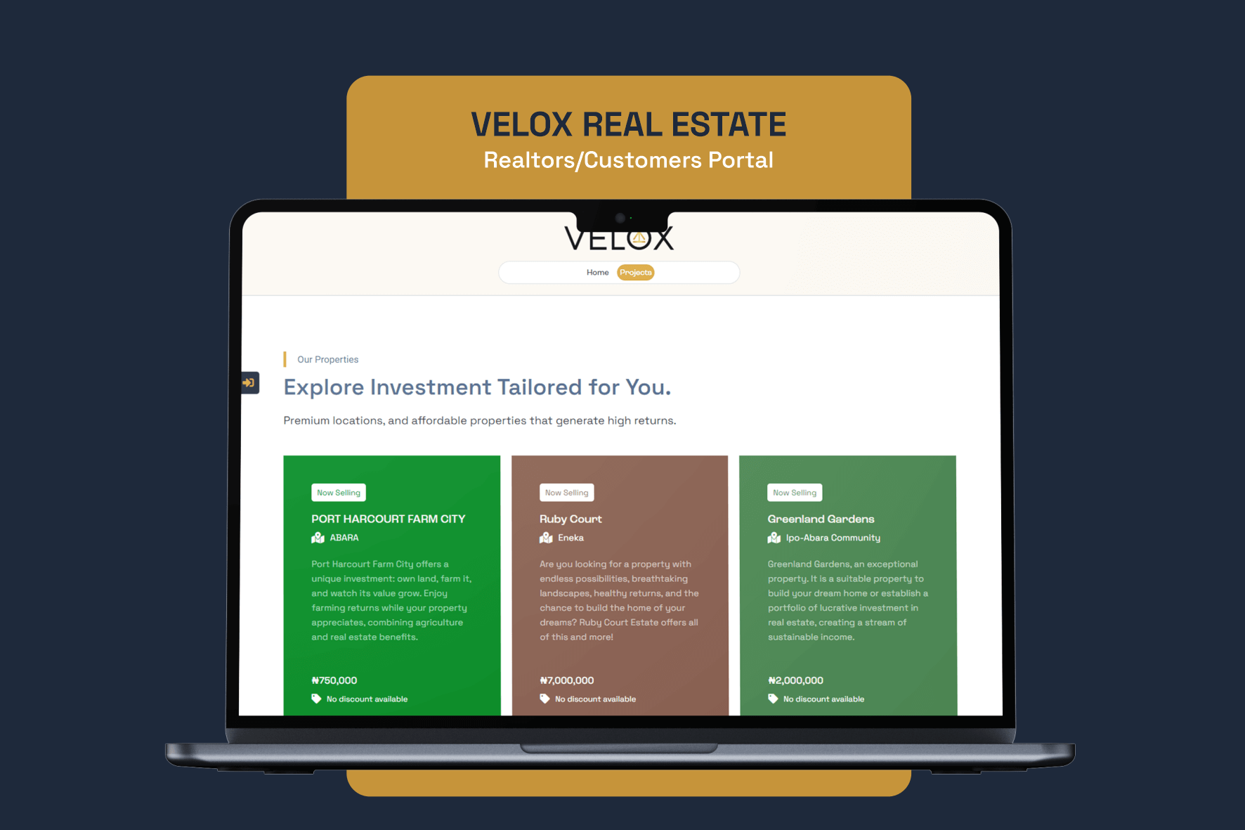 Velox Realtors and Customers Portal